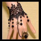 Sexy Belly dance Dangle bead Black Lace gothic slave Bracelet BR355