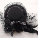 Bridal Feather Black ribbon Birdcage veil hair Fascinator Mini Hat clip BA164