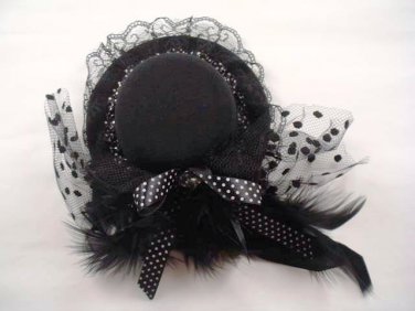 Bridal Feather Black ribbon Birdcage veil hair Fascinator Mini Hat clip BA164