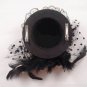 Bridal Feather Black ribbon Birdcage veil hair Fascinator Mini Hat clip BA164