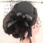 Bridal Feather Black ribbon Birdcage veil hair Fascinator Mini Hat clip BA164