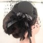 Bridal Feather Black ribbon Birdcage veil hair Fascinator Mini Hat clip BA164