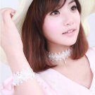 Lolita vintage style bead Crochet bracelet White Choker necklace set NR256