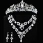 2 row Bridal Rhinestone crystal dangle Topknot earring necklace set tiara NR386A