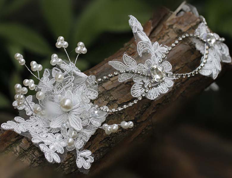 Bridal Ajustable Forehead Band Rhinestone Vines Halos lace hair tiara clip HR259