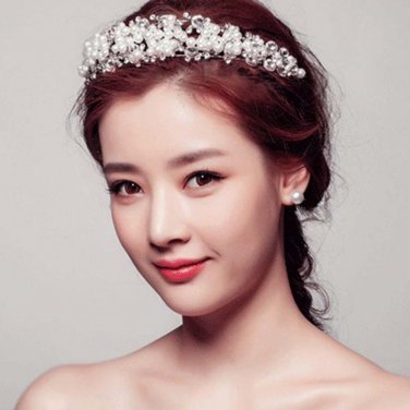 Bridal Faux pearl Silver tone Headband Clear Rhinestone headpiece Tiara HR326