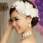 Bridal rhinestone bead Fascinator white silk flower forehead band Tiara BA195