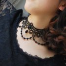 Gothic Lolita Black Flower lace Belly dance dangle bead necklace choker NR434
