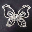 Bridal dress Clear crystal silver tone butterfly Rhinestone Brooch pin PI409