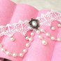 Gothic Lolita white fashionable bead lace ribbon dangle necklace choker NR452