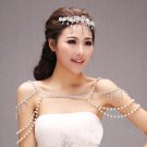 2 items Bridal crystal faux peral Rhinestone shoulder necklace tiara set HR293