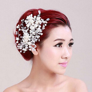 Bridal Faux pearl Adjustable forehead band Tiara HR285