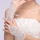Bridal prom sexy Lace white flower Fingerless Voile Sequin Gloves S48