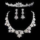 Bridal Silver tone Clear Rhinestone crystal tiara earring necklace set NR285A