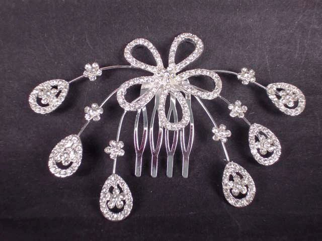 2 pcs Bridal Silver tone Rhinestone Clear Crystal Flower Hair Comb RB566