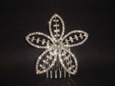 2 pcs Bridal Clear Rhinestone Silver tone Crystal flower hair comb Tiara RB460