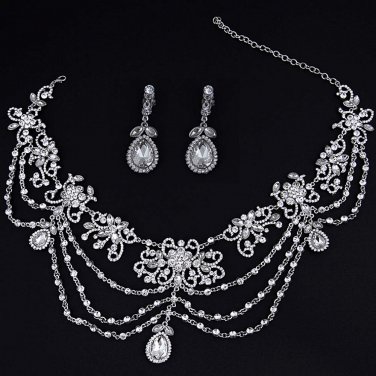 Elegant Huge Bridal crystal Rhinestone shoulder deco Bra bib necklace NR472