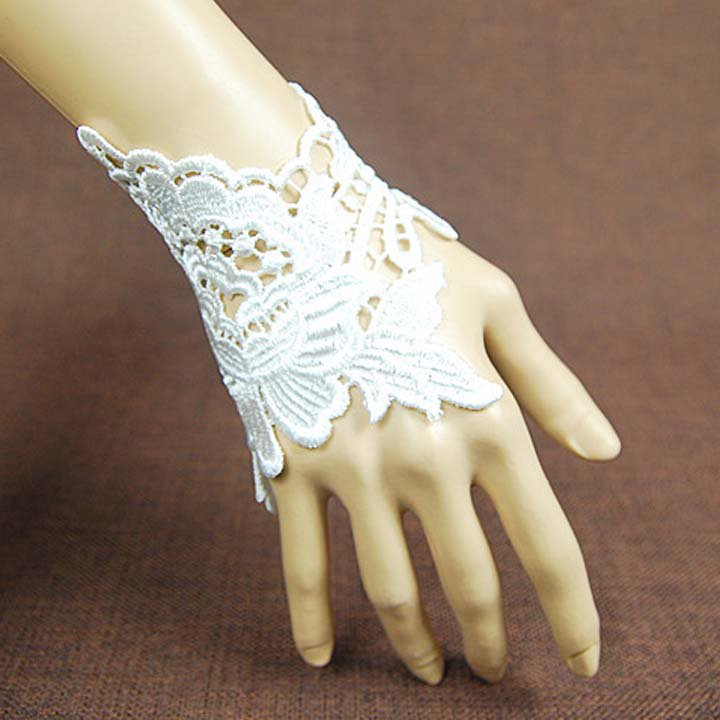 Lolita Belly dance Rhinestone flower white Lace slave Bracelet BR370