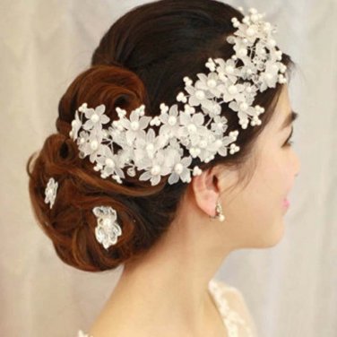 Bridal adjustable semi transparent flower Faux pearl prom hair Fascinator BA197