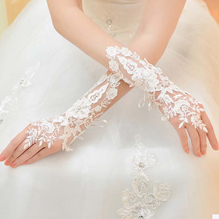 Bridal prom sexy Lace white flower Fingerless Gloves S41