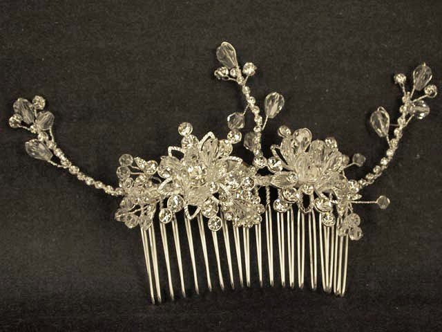Bridal Crystal Adjustable Rhinestone Prom flower Hair tiara Comb RB470
