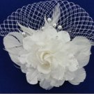 Bridal white dance flower veil feather Birdcage Fascinator net Hair clip HR319