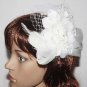 Bridal white dance flower veil feather Birdcage Fascinator net Hair clip HR319