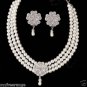 Bridal Rhinestone crystal Faux pearl Flower earring necklace set NR394