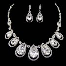 Bridal dangle flower Rhinestone Crystal Hair tiara necklace earring set NR467