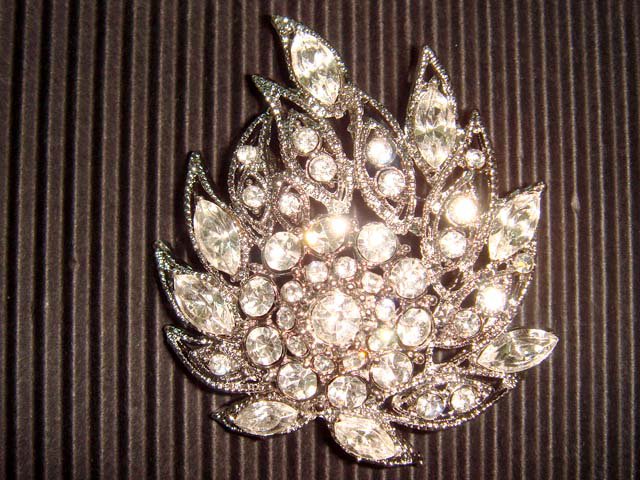 Bridal Czech Crystal Vintage style cake topper Rhinestone Brooch pin PI25