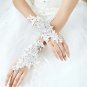 8.2" Bridal bling plastic rhinestone Lace white Flower Fingerless Gloves S47