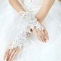 8.2" Bridal bling plastic rhinestone Lace white Flower Fingerless Gloves S47