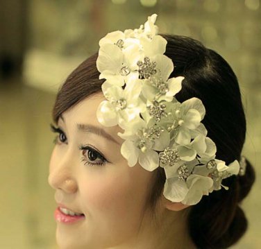 Bridal Rhinestone light yellow silk flower Adjustable forehead band Tiara BA189