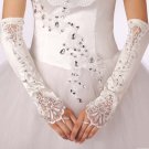 13" Bridal prom sexy satin white flower plastic rhinestone Fingerless Gloves S43