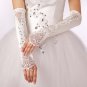 13" Bridal prom sexy satin white flower plastic rhinestone Fingerless Gloves S43