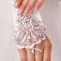13" Bridal prom sexy satin white flower plastic rhinestone Fingerless Gloves S43