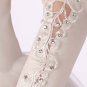 13" Bridal prom sexy satin white flower plastic rhinestone Fingerless Gloves S43