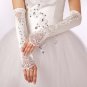 13" Bridal prom sexy satin white flower plastic rhinestone Fingerless Gloves S43
