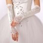13" Bridal prom sexy satin white flower plastic rhinestone Fingerless Gloves S43