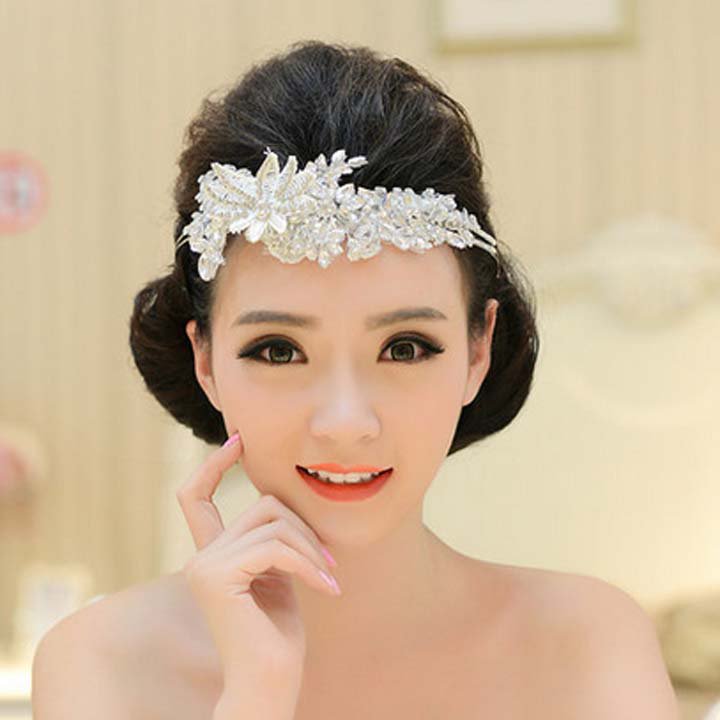 Bridal White lace Hair Fascinator Plastic rhinestone topknot headband HR258