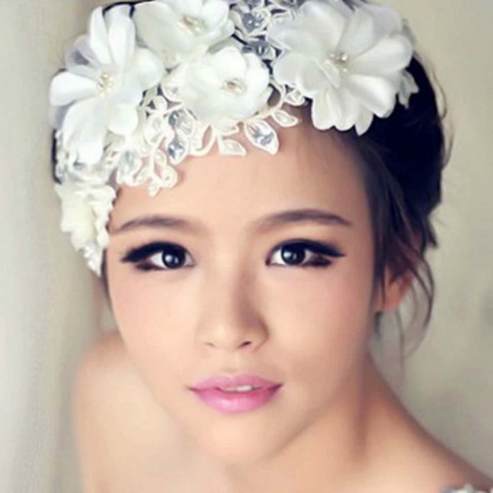 Bridal adjustable white rhinestone flower Faux pearl prom hair Fascinator BA195