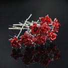 10 pcs Bridal silver rhinestone red rose flower Hair pin hairpin RP180