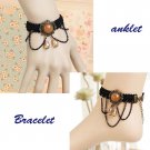 Bridal  sexy Lolita Lace  brown black bracelet anklet set BR344