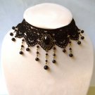 Bridal black gothic Lolita Lace dangle Flower prom black choker necklace NR475