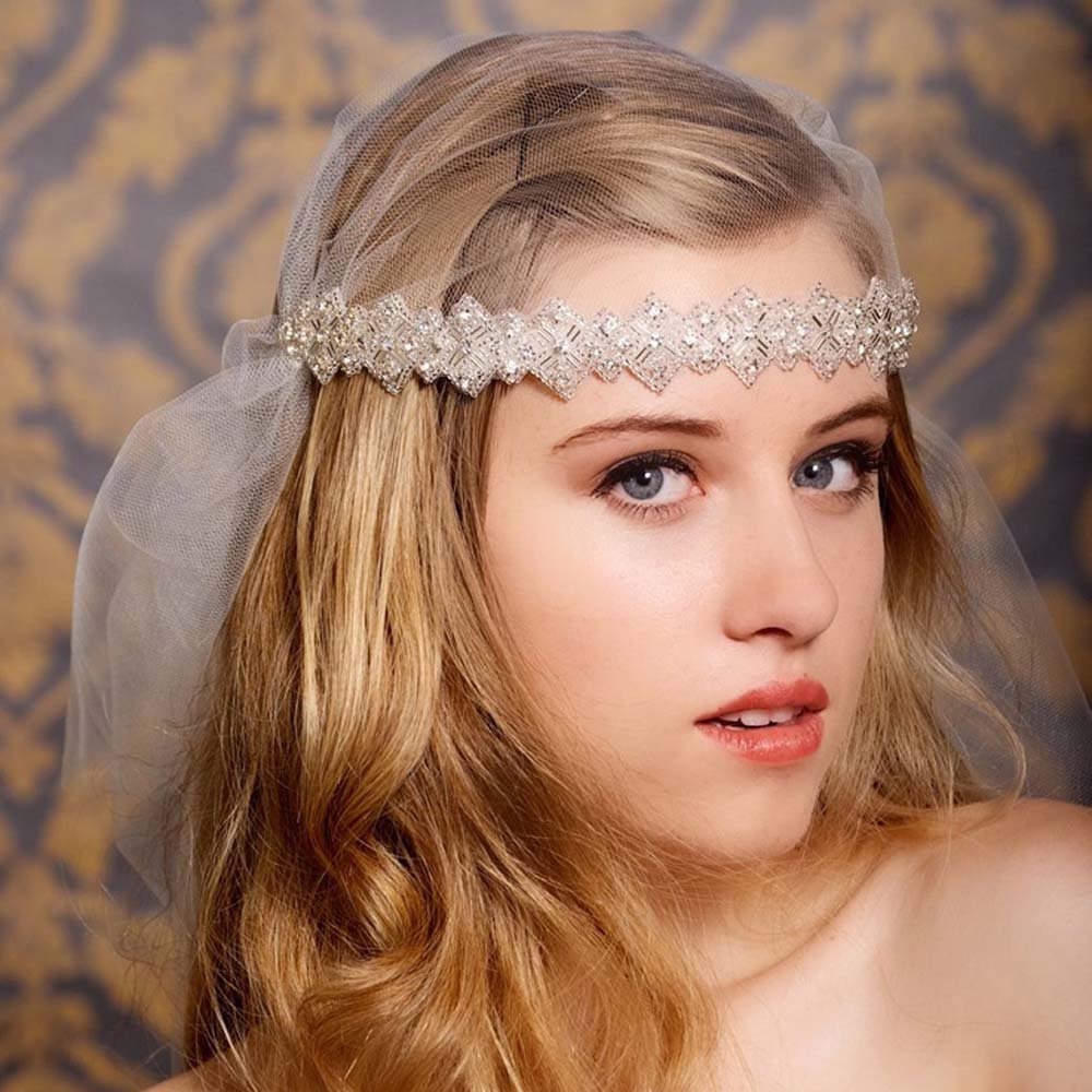 Bridal Rhinestone trim sash applique accessory headband Prom Tiara HR315