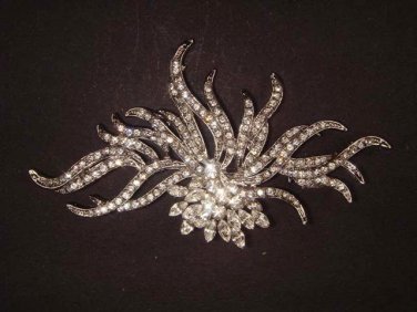 Bridal Dress decoration Silver tone Czech Clear Rhinestone Brooch pin PI416