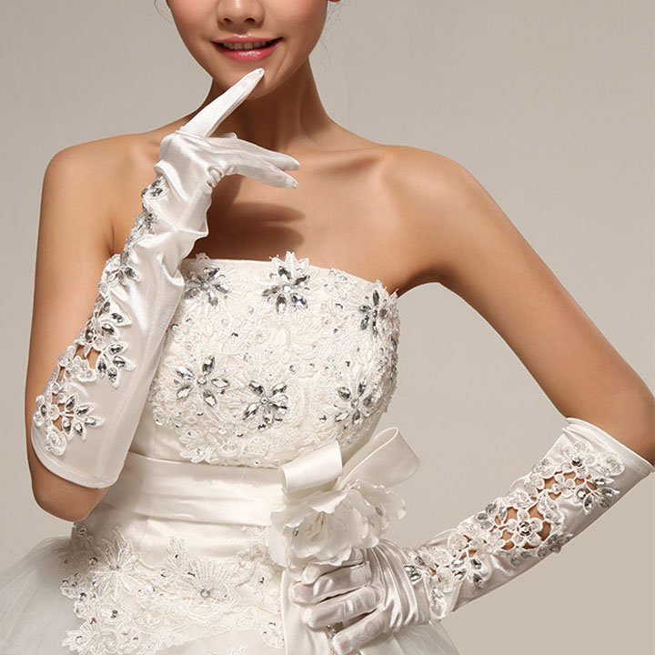 16" Bridal prom sexy ivories Lace Satin Evening Gloves S40