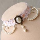 Lolita vintage style Faux pearl gothic Crochet lace White Choker necklace NR440