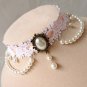 Lolita vintage style Faux pearl gothic Crochet lace White Choker necklace NR440