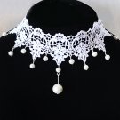 Gothic sexy Lolita Lace faux Bead dangle White dangle Choker necklace NR282